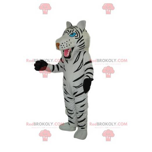 Mascotte de tigre blanc avec de beaux yeux bleus -