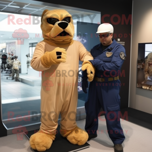 Tan Navy Seal mascot costume character dressed with a Dress and Watches