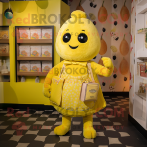 Lemon Yellow Lasagna mascot costume character dressed with a Playsuit and Handbags
