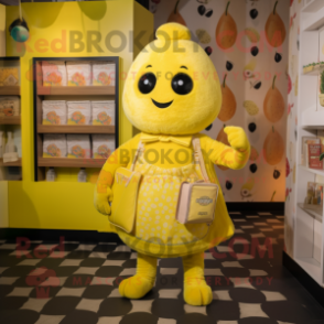 Lemon Yellow Lasagna mascot costume character dressed with a Playsuit and Handbags