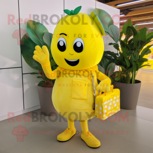 Lemon Yellow Lasagna mascot costume character dressed with a Playsuit and Handbags