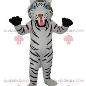 Mascotte de tigre blanc avec de beaux yeux bleus -