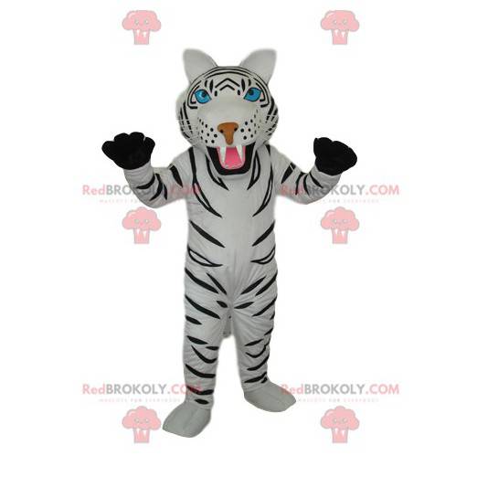 Mascotte de tigre blanc avec de beaux yeux bleus -