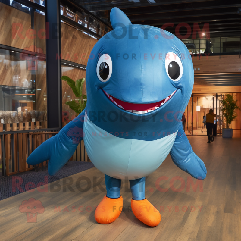 Rust Blue Whale mascot costume character dressed with a Leggings and Foot pads