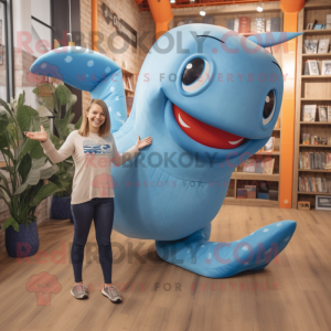 Rust Blue Whale mascot costume character dressed with a Leggings and Foot pads