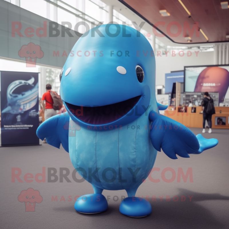 Rust Blue Whale mascot costume character dressed with a Leggings and Foot pads Rust Blue Whale mascot costume character dressed with a Leggings and Foot pads