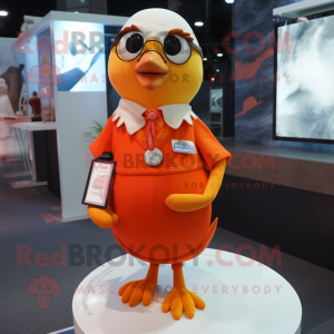 Orange Dove mascot costume character dressed with a Pencil Skirt and Rings