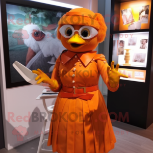 Orange Dove mascot costume character dressed with a Pencil Skirt and Rings