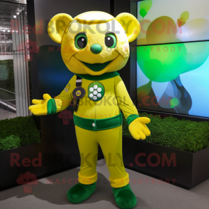 Yellow Four Leaf Clover mascot costume character dressed with a Rash Guard and Headbands