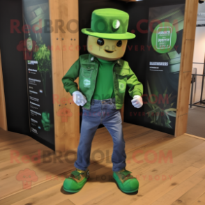 Forest Green Alliance mascot costume character dressed with a Bootcut Jeans and Lapel pins