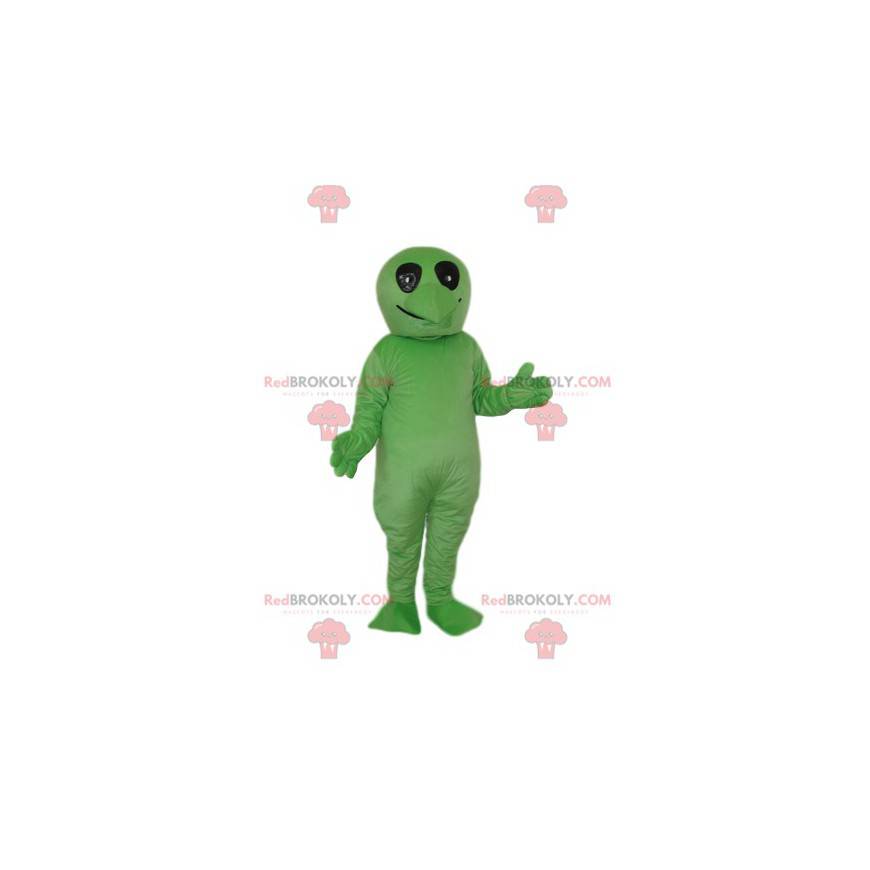 Green alien mascot with black eyes - Redbrokoly.com