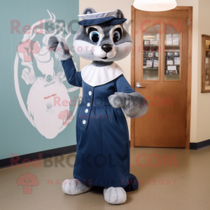 Navy Weasel mascot costume character dressed with a A-Line Dress and Headbands