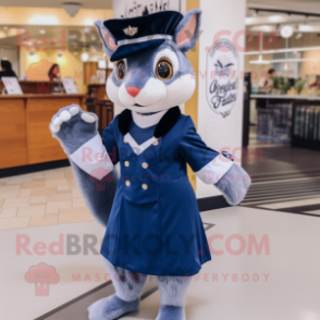 Navy Weasel mascot costume character dressed with a A-Line Dress and Headbands