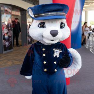 Navy Weasel mascot costume character dressed with a A-Line Dress and Headbands