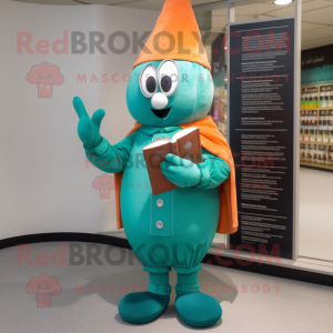 Teal Carrot mascot costume character dressed with a Moto Jacket and Reading glasses