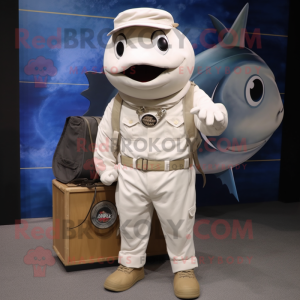 White Tuna mascot costume character dressed with a Cargo Pants and Rings