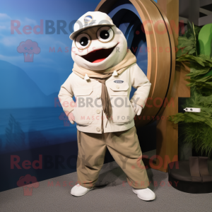 White Tuna mascot costume character dressed with a Cargo Pants and Rings