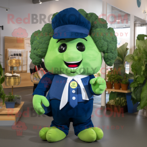 Navy Broccoli mascot costume character dressed with a Bootcut Jeans and Pocket squares