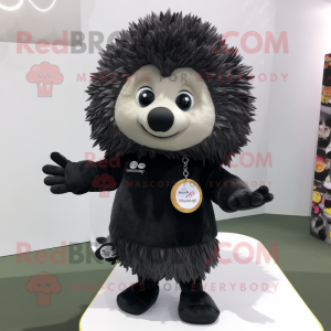 Black Hedgehog mascot costume character dressed with a Long Sleeve Tee and Keychains