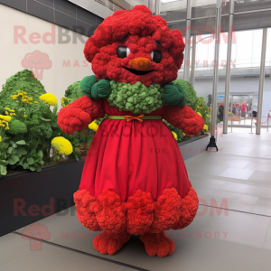 Red Cauliflower mascot costume character dressed with a Empire Waist Dress and Headbands