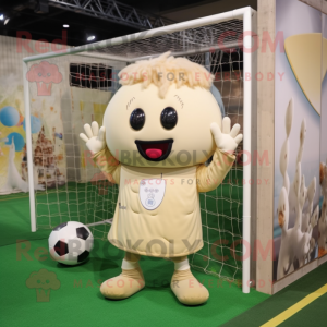 Beige Soccer Goal mascot costume character dressed with a Romper and Hairpins