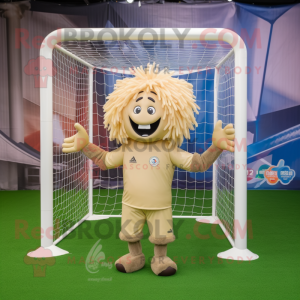 Beige Soccer Goal mascot costume character dressed with a Romper and Hairpins