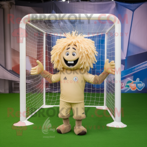 Beige voetbalgoal mascotte...