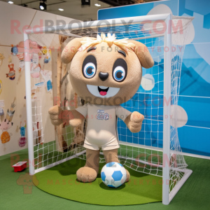 Beige Soccer Goal mascot costume character dressed with a Romper and Hairpins