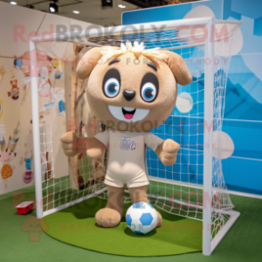 Beige Soccer Goal mascot costume character dressed with a Romper and Hairpins