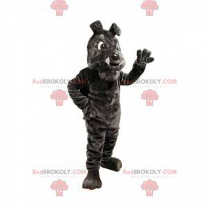 Mascotte de bull-dog gris foncé avec de grands crocs -