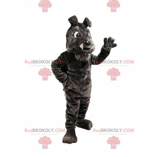 Dark gray bull-dog mascot with large fangs - Redbrokoly.com