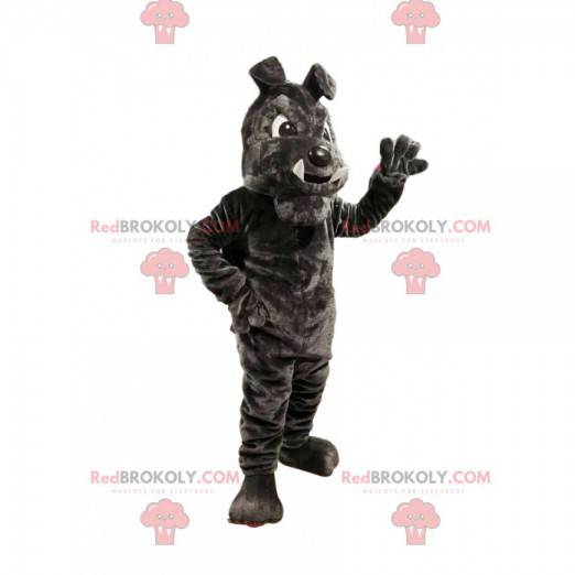 Tmavě šedý býčí pes maskot s velkými zuby - Redbrokoly.com