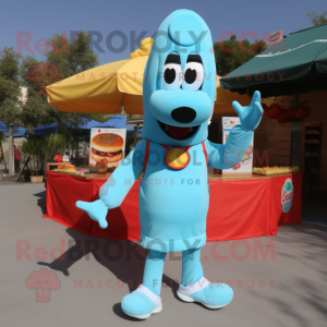 Cyan Hot Dogs maskot drakt...