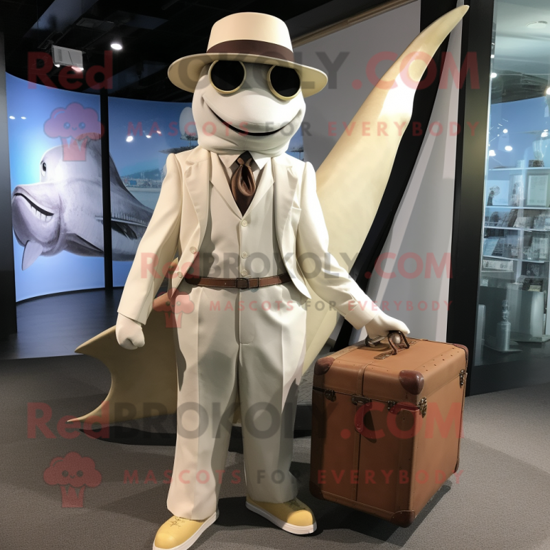 Cream Swordfish mascot costume character dressed with a Dress Pants and Briefcases Cream Swordfish mascot costume character dressed with a Dress Pants and Briefcases