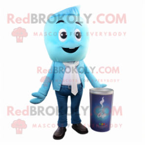 Cyan Scented Candle mascot costume character dressed with a Skinny Jeans and Pocket squares