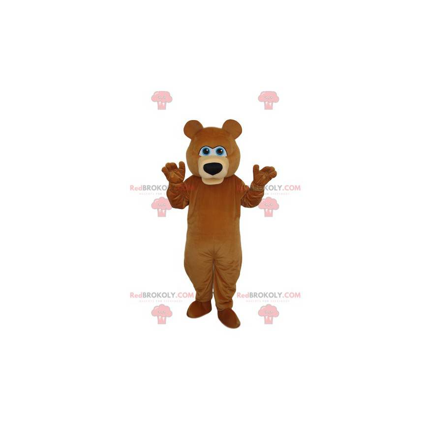 Brun björnmaskot med en vacker svart munkorg - Redbrokoly.com