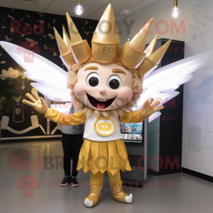 Gold Tooth Fairy mascot costume character dressed with a T-Shirt and Hair clips