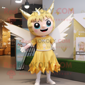 Gold Tooth Fairy mascot costume character dressed with a T-Shirt and Hair clips