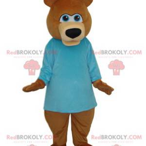 Mascotte dell'orso bruno con una maglia blu - Redbrokoly.com