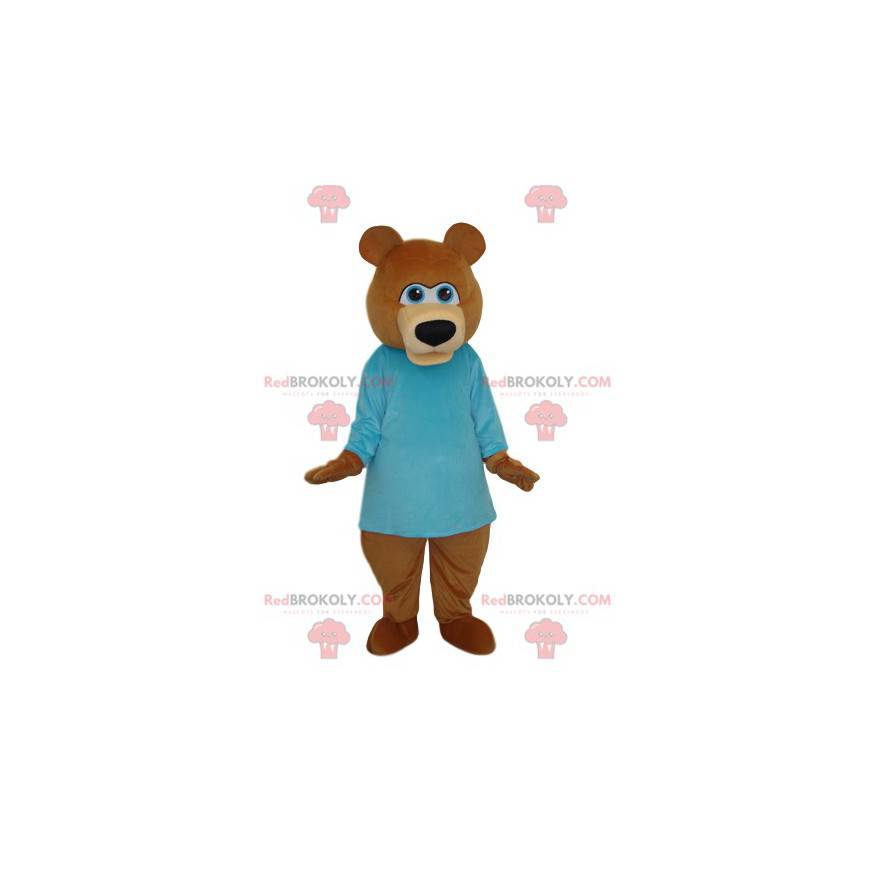 Brun björnmaskot med en blå tröja - Redbrokoly.com Brun björnmaskot med en blå tröja - Redbrokoly.com