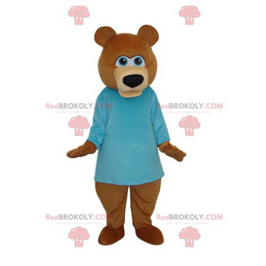 Brunbjørnemaskot med blå trøye - Redbrokoly.com