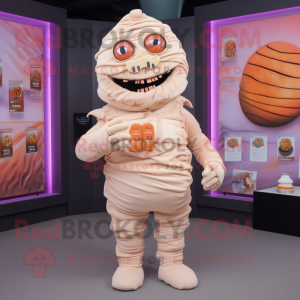 Peach Mummy mascot costume character dressed with a Playsuit and Lapel pins