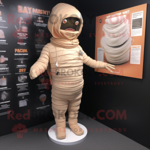 Peach Mummy mascot costume character dressed with a Playsuit and Lapel pins