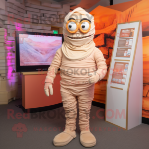 Peach Mummy mascot costume character dressed with a Playsuit and Lapel pins