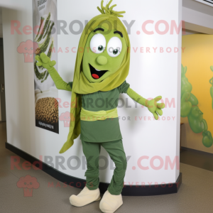Olive Pesto Pasta mascot costume character dressed with a Skinny Jeans and Wraps