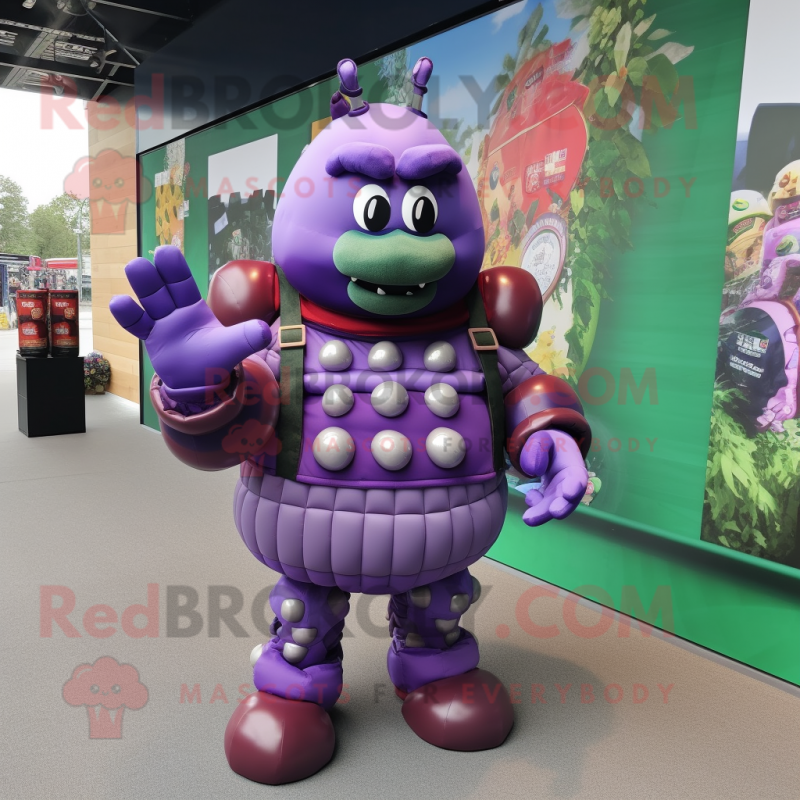 Purple Grenade mascot costume character dressed with a Waistcoat and Gloves Purple Grenade mascot costume character dressed with a Waistcoat and Gloves