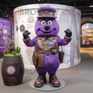 Purple Grenade mascot costume character dressed with a Waistcoat and Gloves
