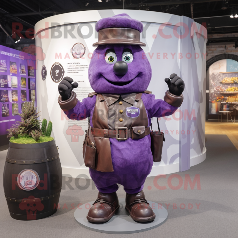 Purple Grenade mascot costume character dressed with a Waistcoat and Gloves Purple Grenade mascot costume character dressed with a Waistcoat and Gloves