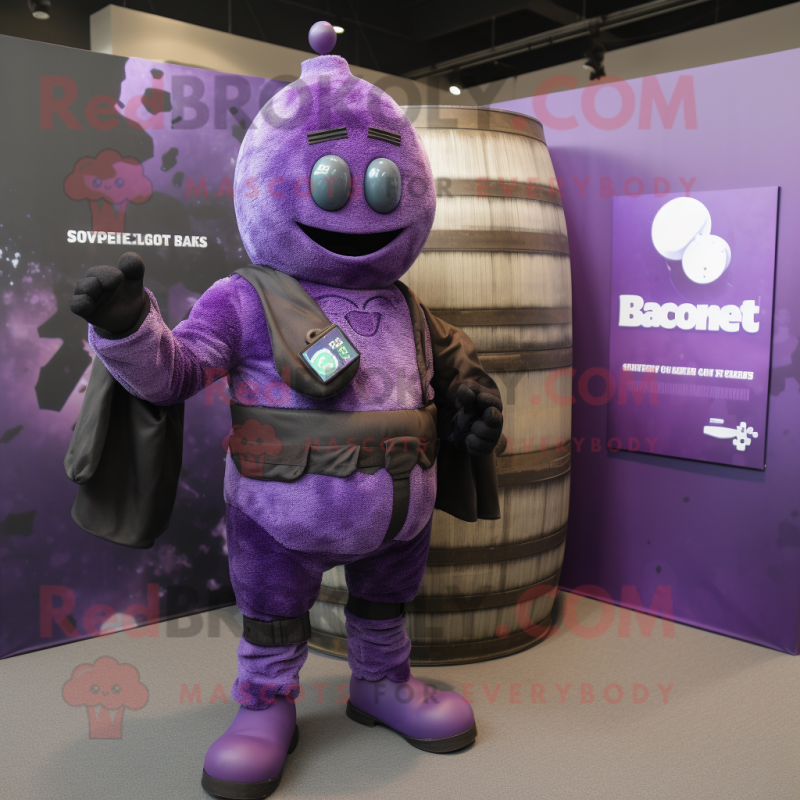 Purple Grenade mascot costume character dressed with a Waistcoat and Gloves Purple Grenade mascot costume character dressed with a Waistcoat and Gloves