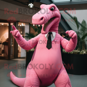 Pink Diplodocus mascot costume character dressed with a Blazer and Cufflinks